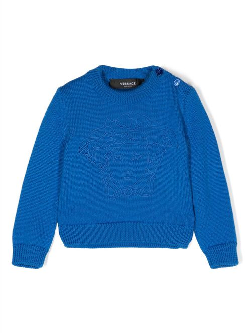 Medusa Head motif-embroidered jumper - Blue