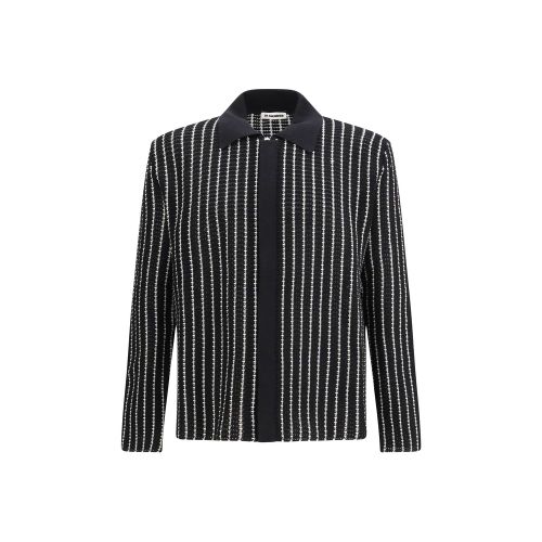 Striped Embroidered Cotton Cardigan — Black