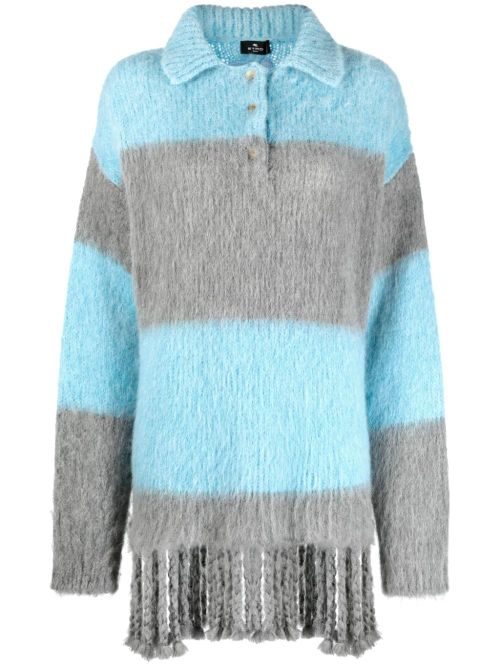 Fringed-edge sweater minidress