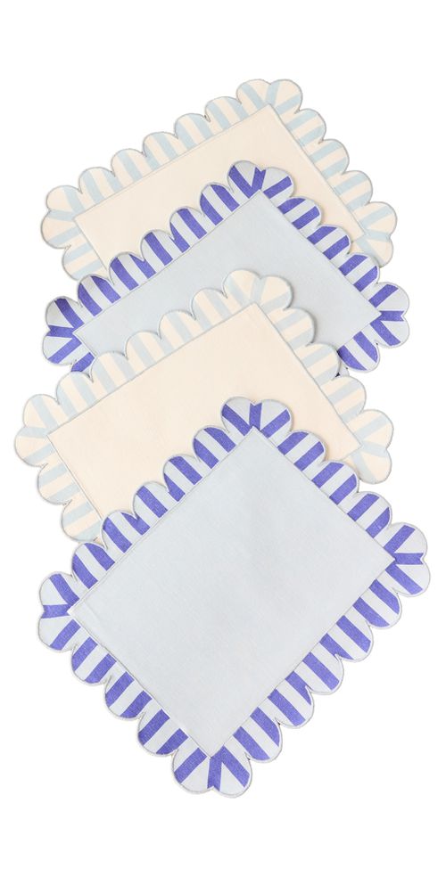 Embroidered Linen Placemats Set of 4 Blue One Size
