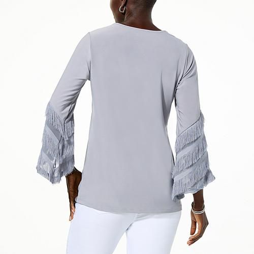 Eyelash Knit Bell-Sleeve Blouse - Red