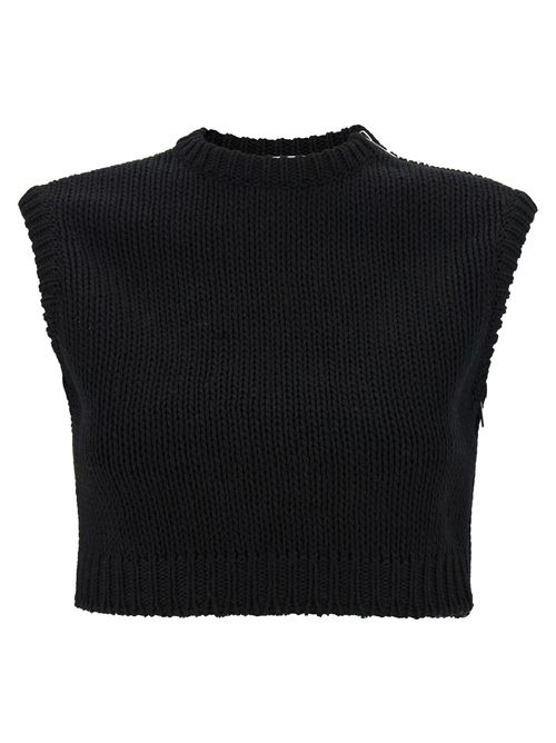 Shaved Cotton Knit Tank Top — Black