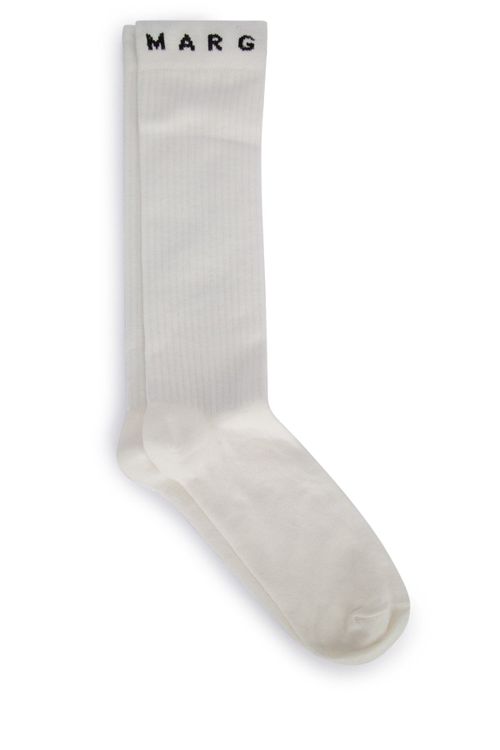 Logo-Embroidered Ribbed Socks — White