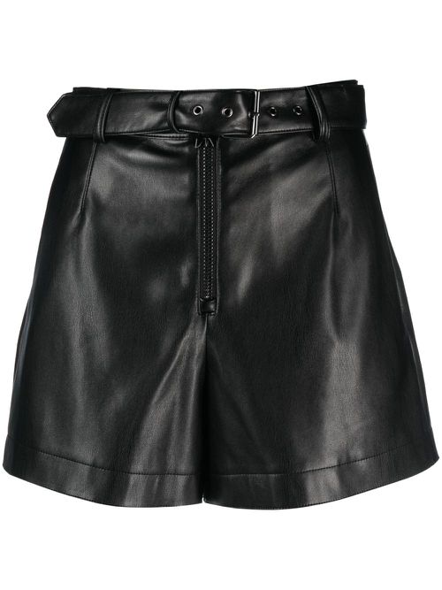 Essential belted faux-leather shorts - Black