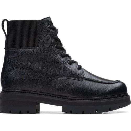 Clarks Women's Orianna Mid Black Warmlined Leather Ankle Boots, Lace Up | : 5.5/Standard Fit
