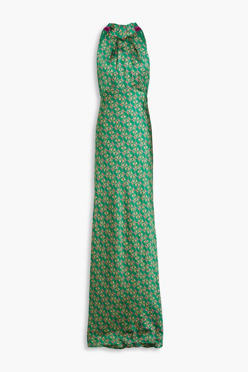 saloni michelle silk maxi dress Saloni Michelle ruffled hammered silk-satin maxi dress - Women - Coral Dresses