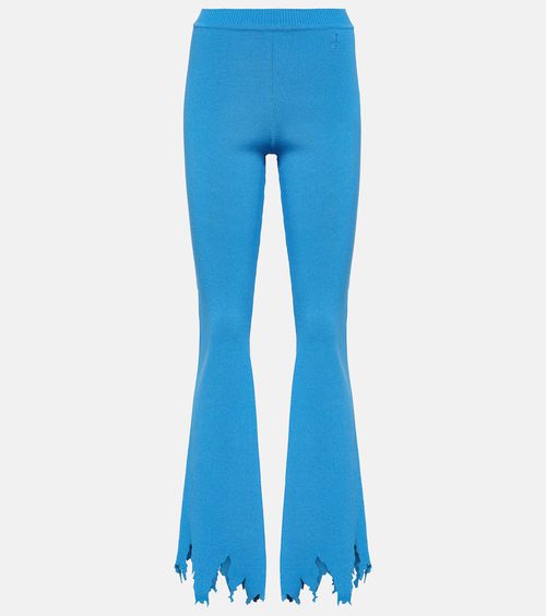 Ribbed-knit distressed slim pants