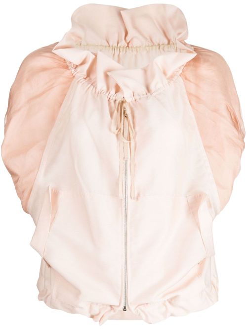 Drawstring-neck silk jacket - Pink