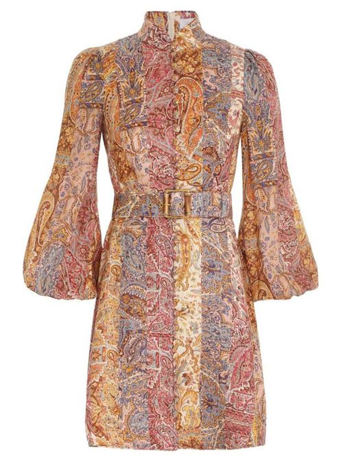 Paisley print belted A-line dress - Yellow