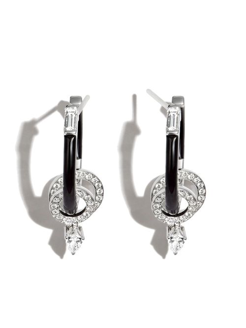 18kt white gold diamond and enamel earrings - Silver