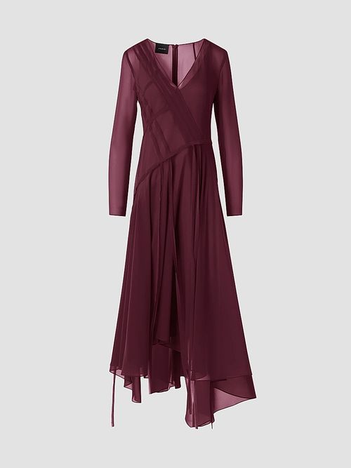 Women's Silk Asymmetric V-Neck Midi-Dress - Merlot Red