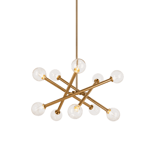Aged Gold Brass Ten Light Pendant from the Matchstix Collection