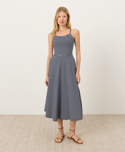 Women's Hudson Stripe Navy Blue Fit & Flare Midi Dress RZ