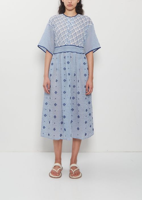 Antipast Trim Detail Embroidery Cotton Dress Blue