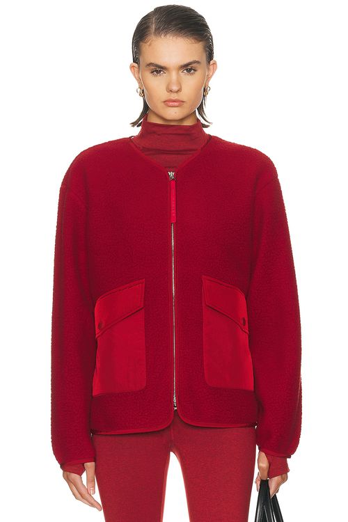Varley Marina Collarless Fleece Jacket in Red