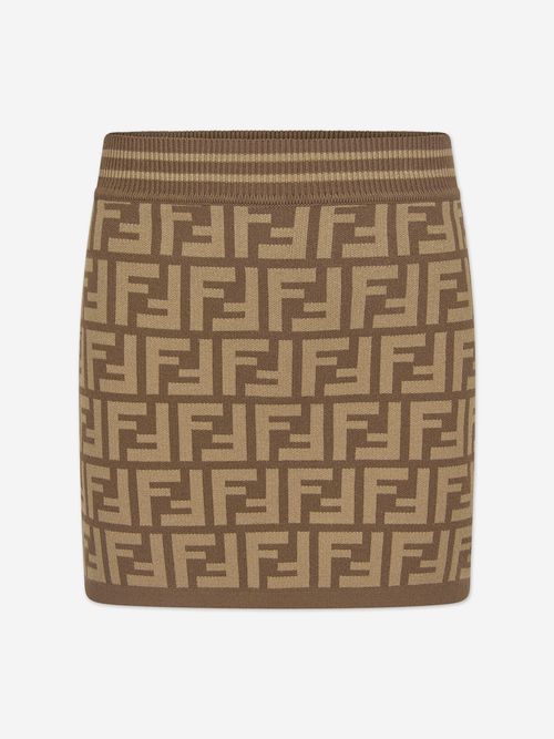 Girls FF Logo Knitted Skirt in Brown