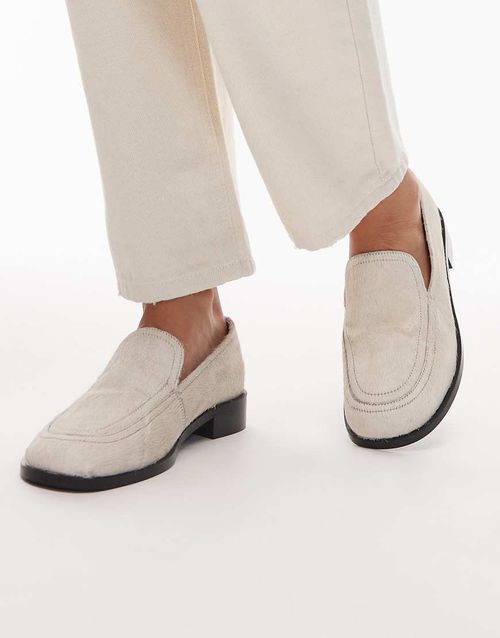 Corrie real leather pony flat shoe loafers in off-white