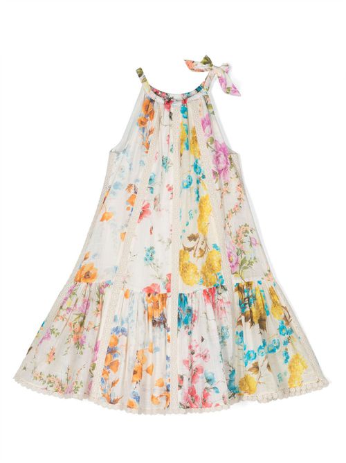 Embroidered-design floral-print dress - Neutrals