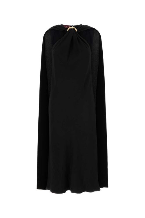 Crepe Cape Dress — Black