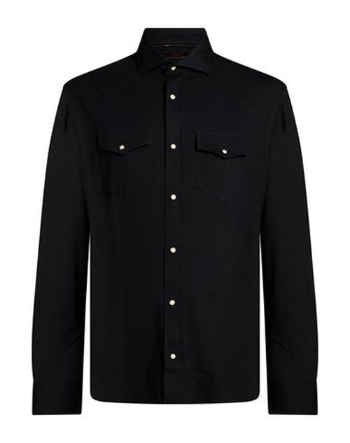 Man Shirt Black Size 42 Cotton, Elastane