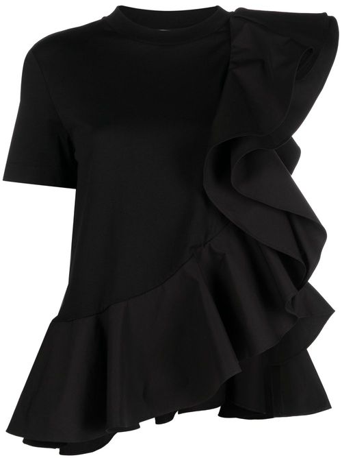 Asymmetric ruffled T-shirt - Black