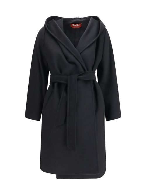 Wool Drap Robe Coat — Black
