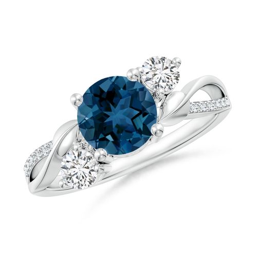 Angara 1.55 Carats London Blue Topaz and Diamond Twisted Vine Ring in Platinum