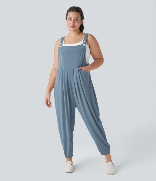 Pockets Waffle Casual Plus Size Jogger Overalls  - Mountain Spring