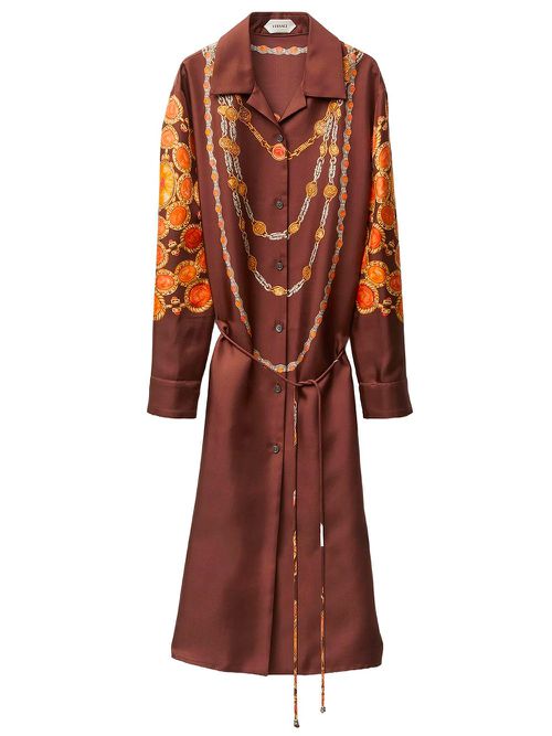 Printed Silk Twill Mini Shirt Dress