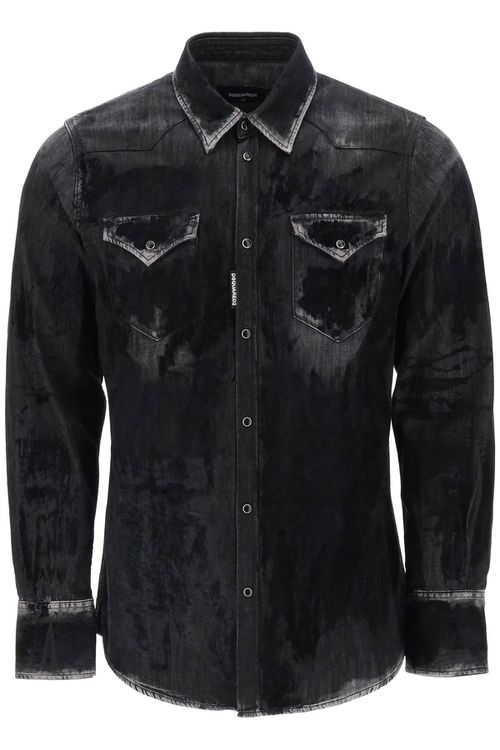 Flocked Denim Western Shirt