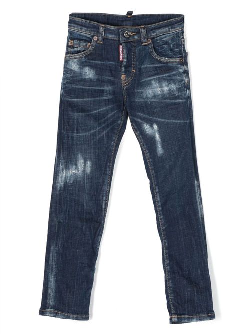 Bleached-effect straight-leg jeans - Blue