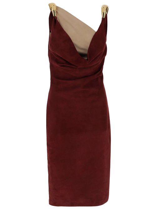 Midi Bordeaux Dress With Metal Detail In Suede Woman