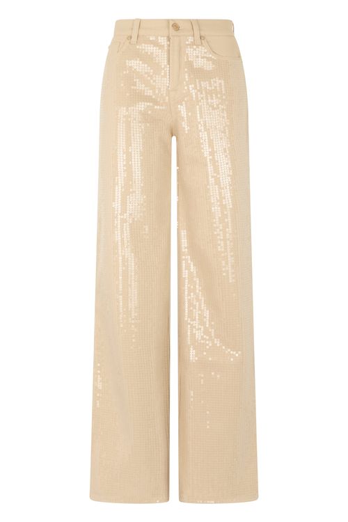 Cotton Wide-Leg Trousers with Transparent Sequin Detail