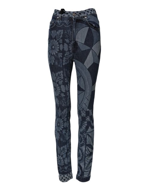Graphic Print Denim Jeans — Blue