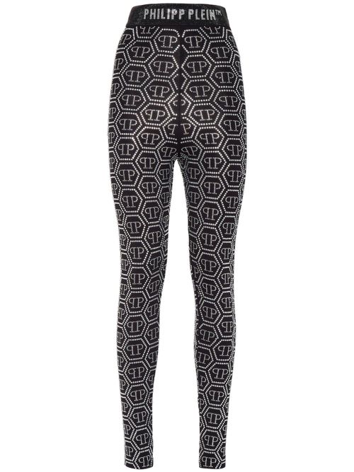 Monogram-embellished high-waist leggings - Black