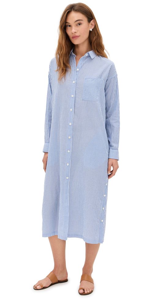 Kerry Shirtdress In Seersucker Stripe Blue/White