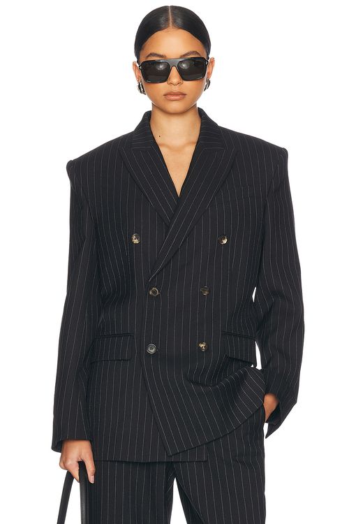 WARDROBE.NYC Double Breasted Blazer in Black Pinstripe - Black.  L also in