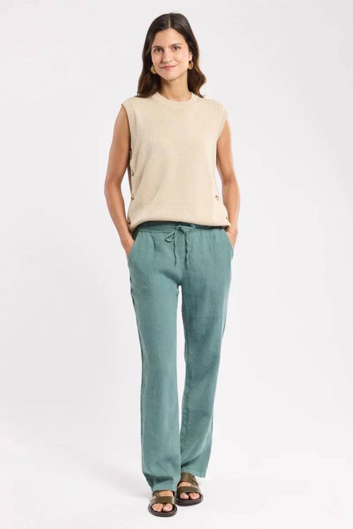 Drawstring Linen Pant In Silver Pine