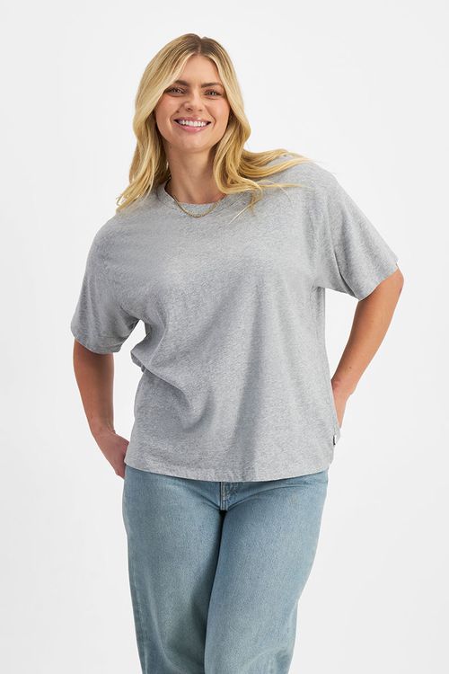 Women's Cotton Relaxed Midweight Crew Tee in Electric Marle 