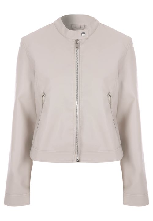 Womens Stone Faux Leather Biker Jacket