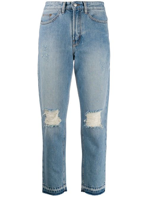 Distressed straight jeans - Blue