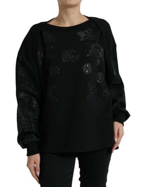 Floral Logo Appliqué Sweater — Black