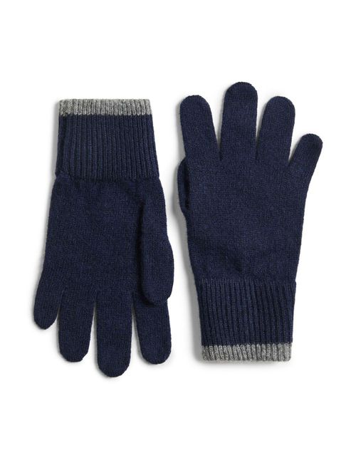 Ribbed trim cashmere gloves - Blue