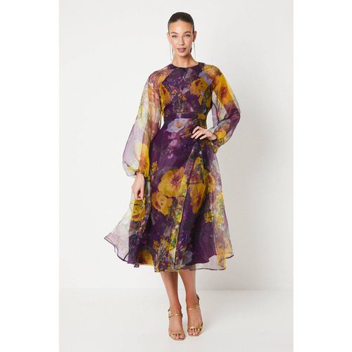 Coast Women's Organza Wrap Waist Puff Sleeve Midi Dress in Purple