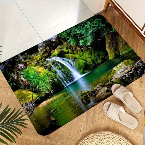 TEMU , Waterfall Print, Washable Polyester Area Rug, 2.16m², Pvc Backing, Home Decor For Bedroom, Passage, Entrance, Kitchen, Bathroom, Laundry