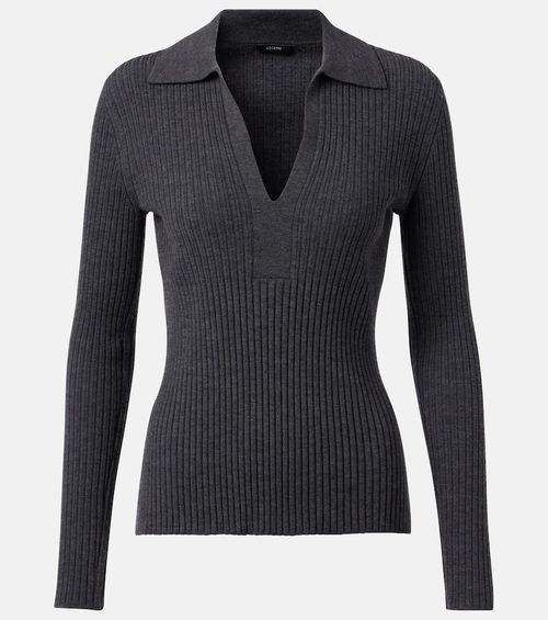 Ribbed-knit wool polo shirt