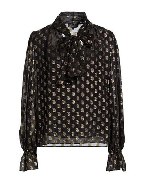 Woman Top Black Size M Silk, Metallic Polyester