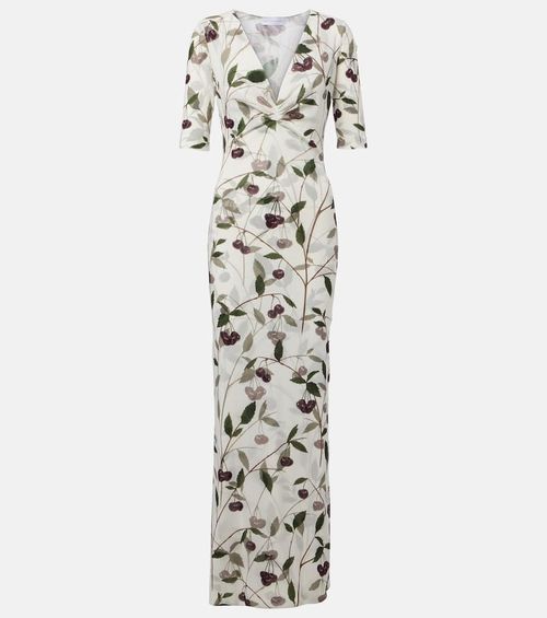 Printed mesh jersey maxi dress