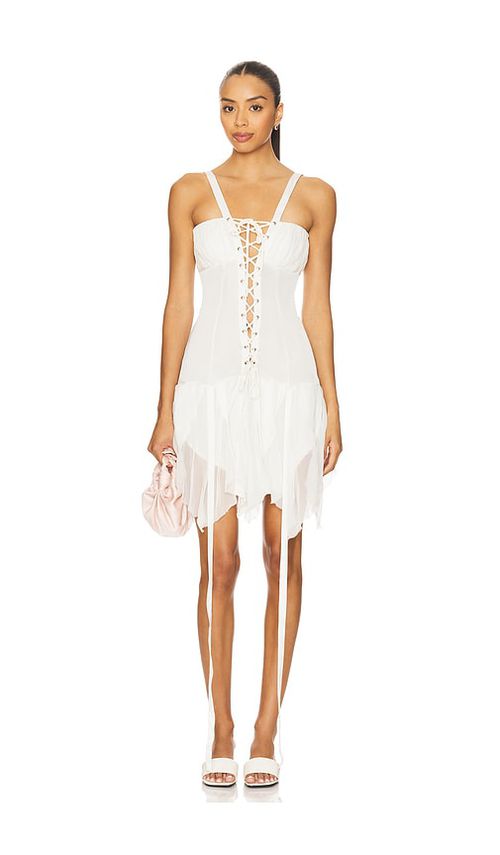 AMOR MIA Gentle Dissolve Mini Dress in White.  S. Also in