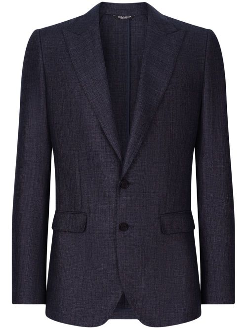 Single-breasted linen-blend blazer - Blue